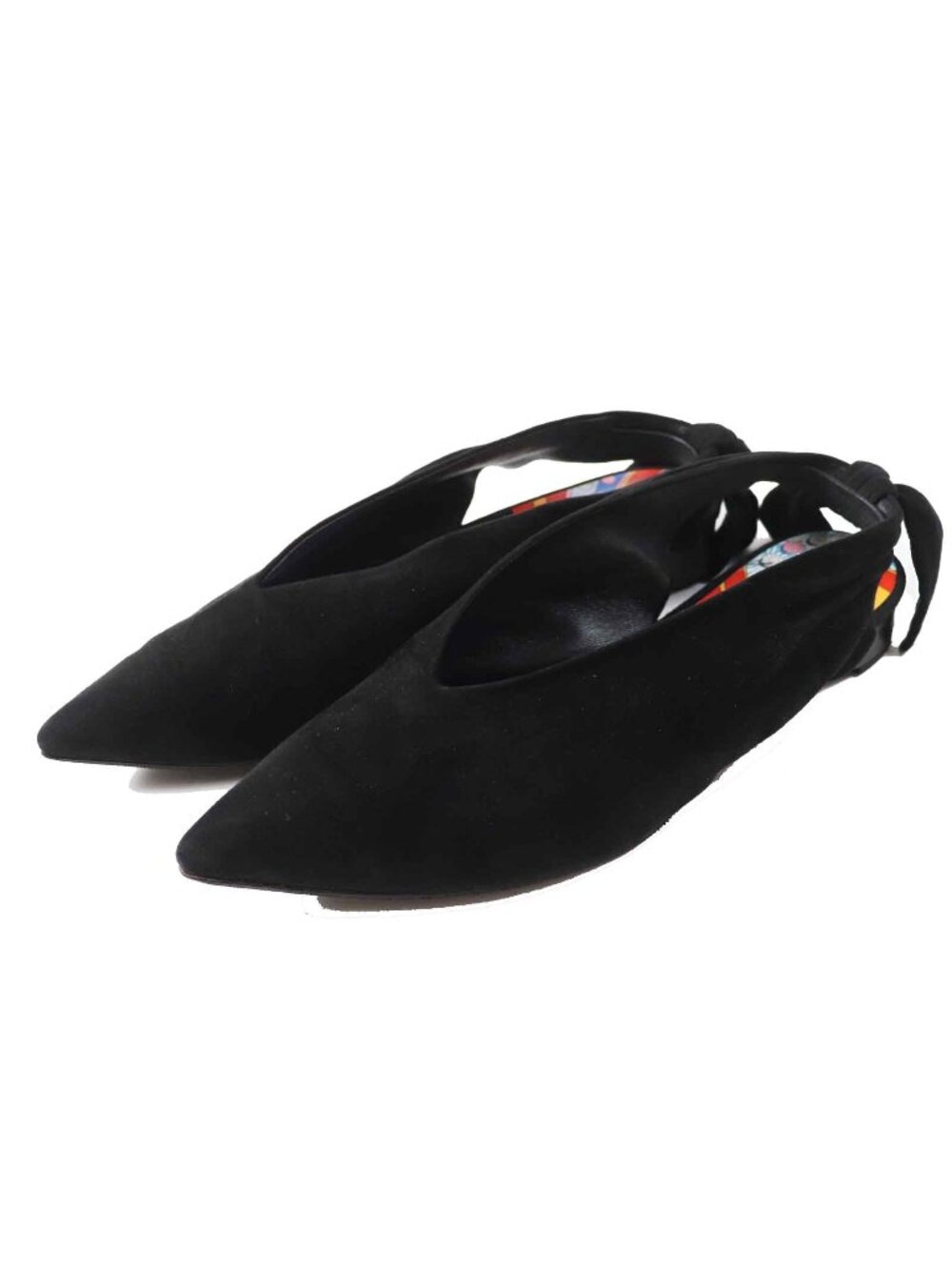 Hermes Back Ribbon Pointed Toe Low Heels Suede Leather Pumps Black
